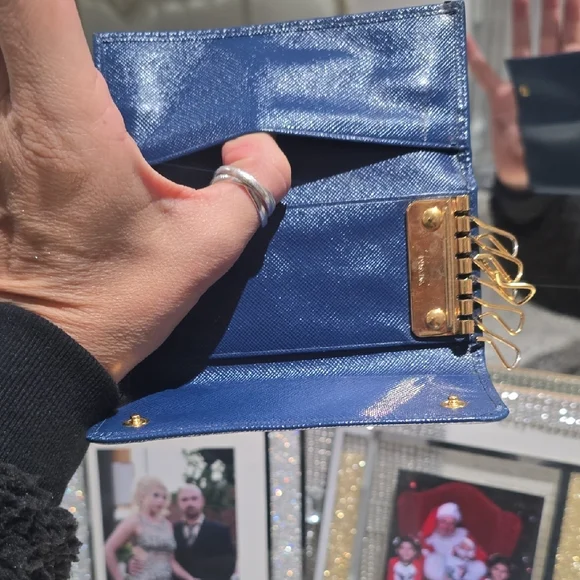 Prada Dark Blue Card And Key Holder Rare Size EUC AUTHENTIC